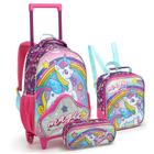 Kit Mochila Rodinhas Infantil Menina Unicórnio 2025 Escolar Grande