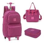 Kit Mochila Rodinhas Lancheira Estojo Clinkle Tactel - Pink