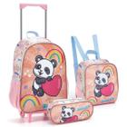 Kit Mochila Rodinhas Lancheira Estojo Escolar Infantil Panda