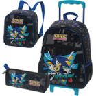 Kit Mochila Rodinhas Lancheira Estojo Infantil Escolar Sonic Dont Stop Preta Infantil Pacific