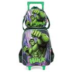 Kit Mochila Rodinhas Lancheira Luxcel Avengers Hulk Verde