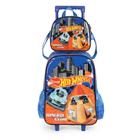 Kit Mochila Rodinhas Lancheira Luxcel Hotwheels Azul Speed