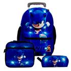 Kit Mochila Sonic 2 com Rodinhas + Lancheira Térmica + Estojo Escolar