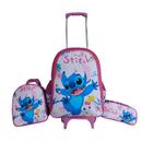 Kit Mochila Stitch com Rodinhas Para Meninas + Lancheira Térmica + Estojo Escolar