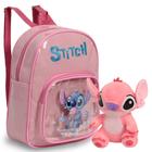 Kit Mochila Stitch Costas Tam P Com Urso Pelúcia Cor Rosa