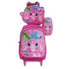 Kit Mochila Stitch Feminina com Rodinhas + Lancheira Térmica + Estojo Escolar 3D