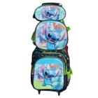 Kit Mochila Stitch Rodinha Lancheira Estojo Infantil Azul