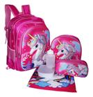 Kit Mochila Unicórnio 3d Feminina Escolar Costas Lancheira