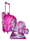 Kit Mochila Unicórnio Infantil Feminina 3D Lancheira Rodinha