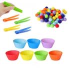 Kit Montessori Coordenação Motora Fina Pinça Pompom Potinhos