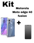 Kit Moto Edge 40 Fusion Capa Transparente + Película Fosca Privacidade Curva Tela Toda
