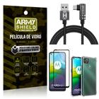 Kit Moto G9 Power Cabo em L Tipo C HS180 + Capinha + Película 3D - Armyshield