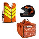 Kit Motoboy Mochila Térmica + Capacete Sport Moto 788 Laranja 56 + Colete Refletivo P