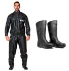 Kit Motoqueiro Conjunto Moto Race Brascamp + Bota Motosafe Bracol Preta 100% Impermeável