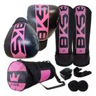 Kit Muay Thai Boxe Luva Caneleira Bolsa Bandagem Bucal Feminino