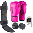 Kit Muay Thai e Boxe Luva, Bandagem, Protetor Bucal e Caneleira Fheras