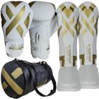 Kit Muay Thai Kickboxing Luva + Caneleira + Bolsa Olimpo Branco