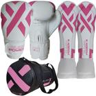 Kit Muay Thai Kickboxing Luva + Caneleira + Bolsa Olimpo Branco