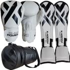 Kit Muay Thai Kickboxing Luva + Caneleira + Bolsa Olimpo Branco