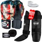 Kit Muay Thai Luva Bandagem Caneleira Bucal EUA 08oz