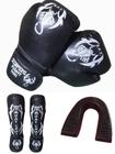 Kit Muay Thai Luva+ Caneleira Pró Combate+Bandagem+bucal