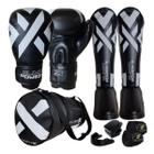 Kit Muay Thai Power X Luvas, Caneleiras, Bolsa, Bandagens e Bucal Equipamento Completo Olimpo Esportes