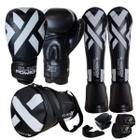 Kit Muay Thai Power X Luvas, Caneleiras, Bolsa, Bandagens e Bucal Equipamento Completo Olimpo Esportes