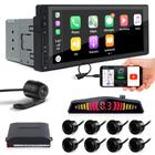 Kit Multimídia 1 Din + Câmera Ré + Sensor 8 Pontos Preto Chery QQ 2011 2012 2013 2014 2015 2016 Android Auto Carplay