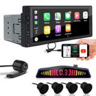 Kit Multimídia 1 Din + Câmera Ré + Sensor Ré Preto Fosco Emborrachado Fiat Strada 1999 2000 2001 2002 2003 Android Auto Carplay