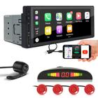 Kit Multimídia 1 Din + Câmera Ré + Sensor Ré Vermelho Peugeot Hoggar 2010 2011 2012 2013 USB Bluetooth