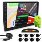 Kit Multimídia 9 Polegadas Android + Câmera Ré + Sensor 8 Pontos Preto Renault Logan 2011 2012 2013 USB Bluetooth