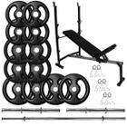 Kit Musculação 40Kg Anilhas com Barras de 40cm e 1,50m + Banco Supino Ajustável