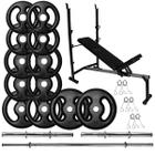 Kit Musculação 50Kg Anilhas com Barras de 40cm e 1,50m + Banco Supino Ajustável
