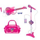 Kit Musical Barbie Dreamtopia Microfone Com Pedestal, Bolsinha E Guitarra Com Função MP3 - Fun