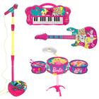 Kit Musical Barbie Fabulosa Teclado, Microfone, Guitarra E Bateria Infantil Com Função MP3 - FUN