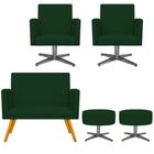 Kit Namoradeira, 02 Poltronas Beatriz e 02 Puff Sofia Base Giratória de Metal Suede Verde - DAMAFFÊ MÓVEIS