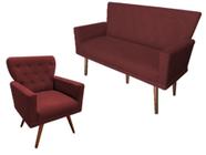 Kit Namoradeira + 1 Poltrona Decorativa Aurora Suede Marsala Pés Madeira Ms Decor - Mansão Decor