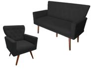 Kit Namoradeira + 1 Poltrona Decorativa Aurora Suede Preto Pés Madeira Ms Decor