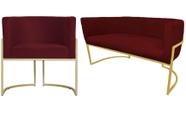 Kit Namoradeira + 1 Poltrona Decorativa Luana Suede Marsala Base Dourada Mz Decor - Mazzero Decor