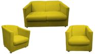 Kit Namoradeira + 2 Poltronas Decorativa Biane Couro Amarelo Pés Cromado Ms Decor - Mansão Decor