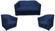 Kit Namoradeira + 2 Poltronas Decorativa Biane Couro Azul Marinho Pés Cromado Mz Decor