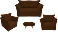 Kit Namoradeira + 2 Poltronas Decorativa Isis + 1 Puff Retangular Couro Marrom Pés Madeira Ms Decor