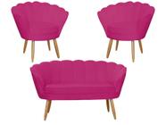 Kit Namoradeira + 2 Poltronas Decorativa Pétala Couro Rosa Pink Pés Madeira Ms Decor - Mansão Decor