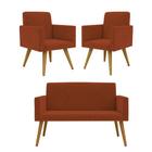Kit Namoradeira + 2 Poltronas Decorativas Recepção Balaqui