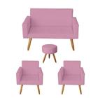 Kit Namoradeira Decorativa com 2 Poltronas Sala de Estar Nina e Puff Sófia Rosa Bebê - Mafer