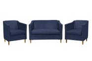 Kit Namoradeira e 2 Poltronas Titânio Suede Azul Marinho - Renascer Decor