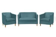 Kit Namoradeira e 2 Poltronas Titânio Suede Azul Tiffany - Topázio Decor