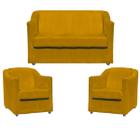 Kit Namoradeira Reforçada + 2 Poltronas Decorativas Para Recepção Escritório Suede Cores Pés Cromado - Clique & Decore