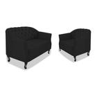 Kit Namoradeira Sofá Recamier e Poltrona Julia Pés Luís Xv Com Botonê para Sala de Estar Recepção Quarto Escritório Preto Suede - AM Decor