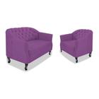 Kit Namoradeira Sofá Recamier e Poltrona Julia Pés Luís Xv Com Botonê para Sala de Estar Recepção Quarto Escritório Roxo Suede - AM Decor